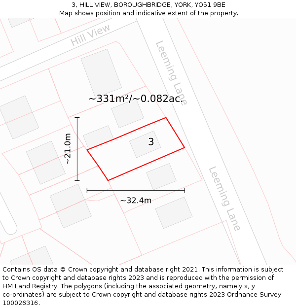 3, HILL VIEW, BOROUGHBRIDGE, YORK, YO51 9BE: Plot and title map