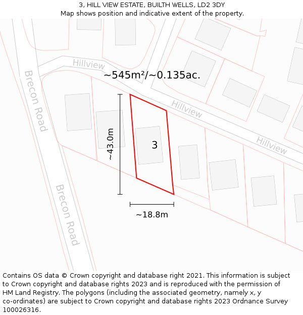 3, HILL VIEW ESTATE, BUILTH WELLS, LD2 3DY: Plot and title map