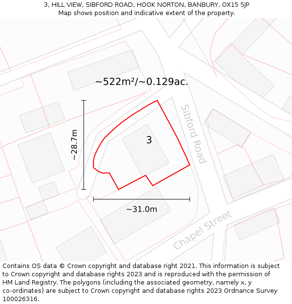 3, HILL VIEW, SIBFORD ROAD, HOOK NORTON, BANBURY, OX15 5JP: Plot and title map