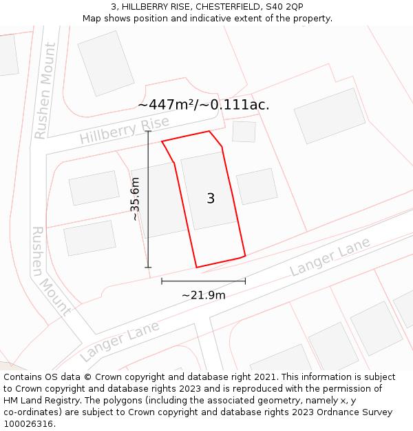 3, HILLBERRY RISE, CHESTERFIELD, S40 2QP: Plot and title map