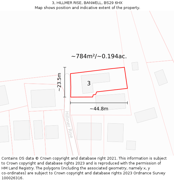 3, HILLMER RISE, BANWELL, BS29 6HX: Plot and title map