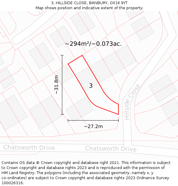 3, HILLSIDE CLOSE, BANBURY, OX16 9YT: Plot and title map