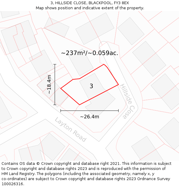 3, HILLSIDE CLOSE, BLACKPOOL, FY3 8EX: Plot and title map