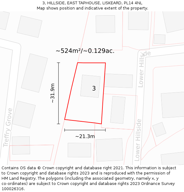 3, HILLSIDE, EAST TAPHOUSE, LISKEARD, PL14 4NL: Plot and title map