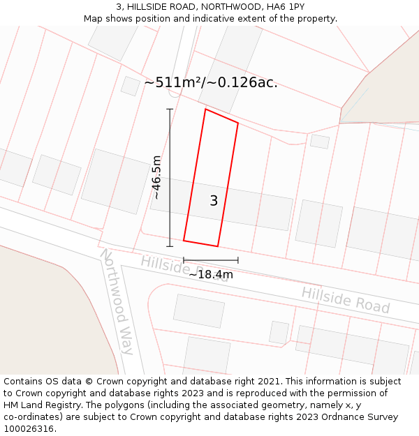 3, HILLSIDE ROAD, NORTHWOOD, HA6 1PY: Plot and title map