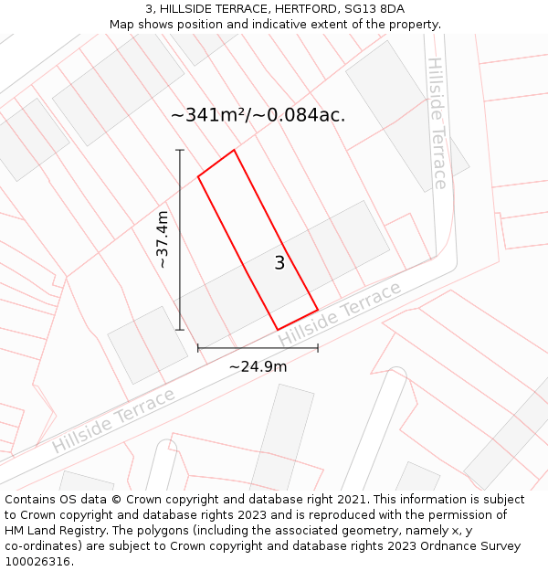 3, HILLSIDE TERRACE, HERTFORD, SG13 8DA: Plot and title map