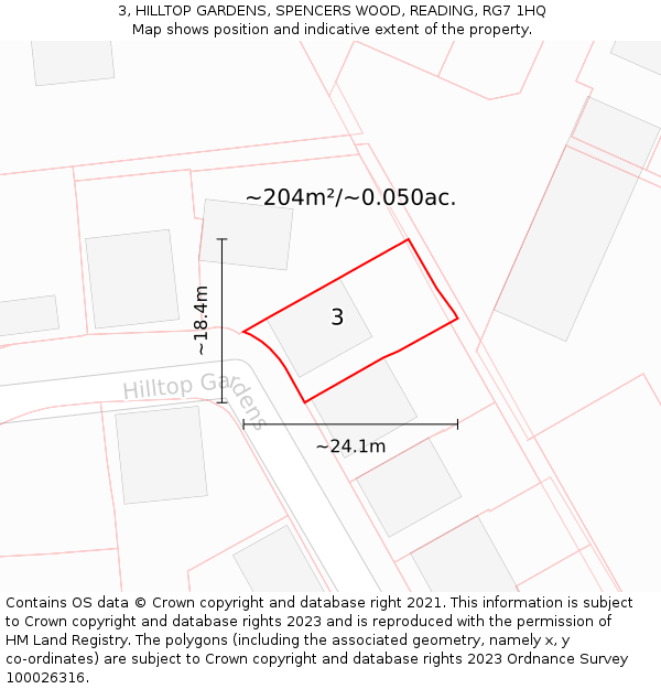 3, HILLTOP GARDENS, SPENCERS WOOD, READING, RG7 1HQ: Plot and title map