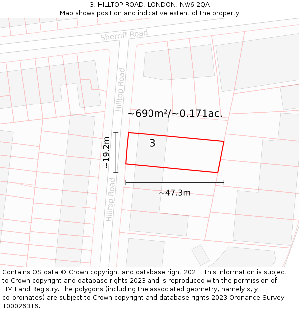 3, HILLTOP ROAD, LONDON, NW6 2QA: Plot and title map