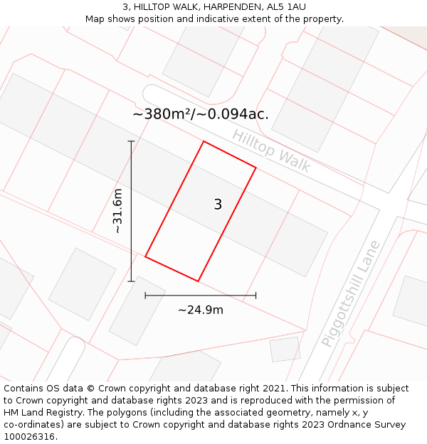 3, HILLTOP WALK, HARPENDEN, AL5 1AU: Plot and title map