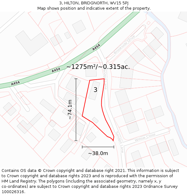 3, HILTON, BRIDGNORTH, WV15 5PJ: Plot and title map