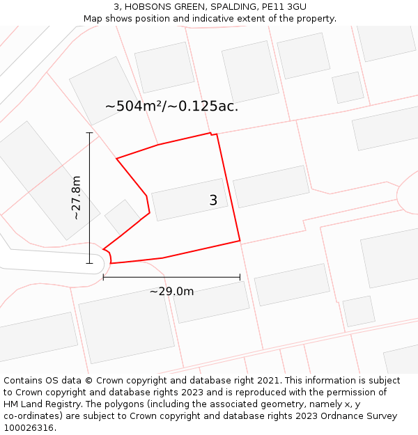 3, HOBSONS GREEN, SPALDING, PE11 3GU: Plot and title map