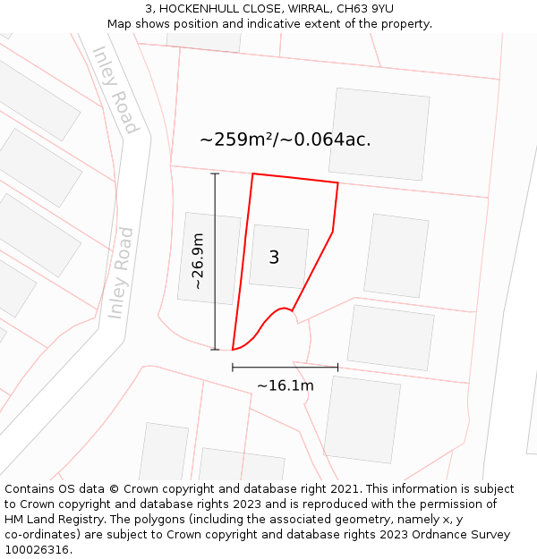 3, HOCKENHULL CLOSE, WIRRAL, CH63 9YU: Plot and title map