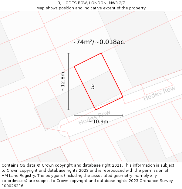 3, HODES ROW, LONDON, NW3 2JZ: Plot and title map