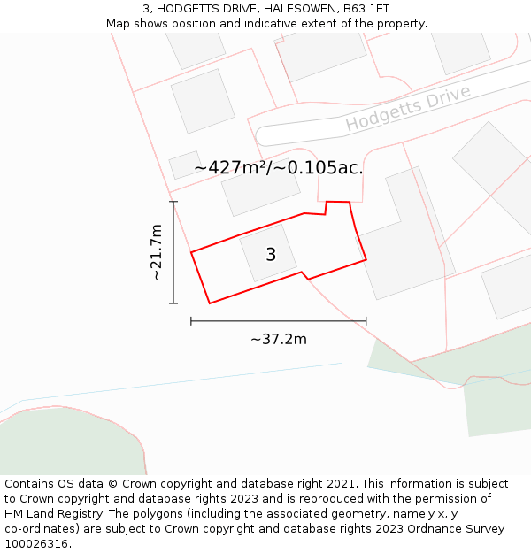 3, HODGETTS DRIVE, HALESOWEN, B63 1ET: Plot and title map