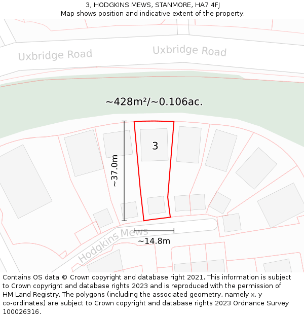 3, HODGKINS MEWS, STANMORE, HA7 4FJ: Plot and title map