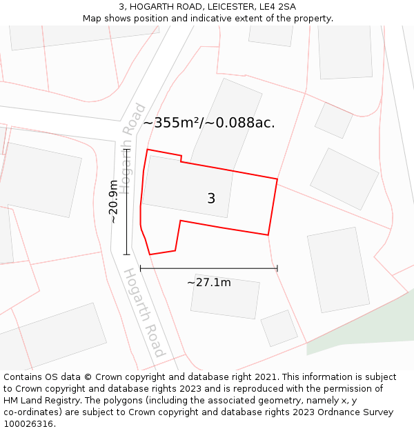 3, HOGARTH ROAD, LEICESTER, LE4 2SA: Plot and title map