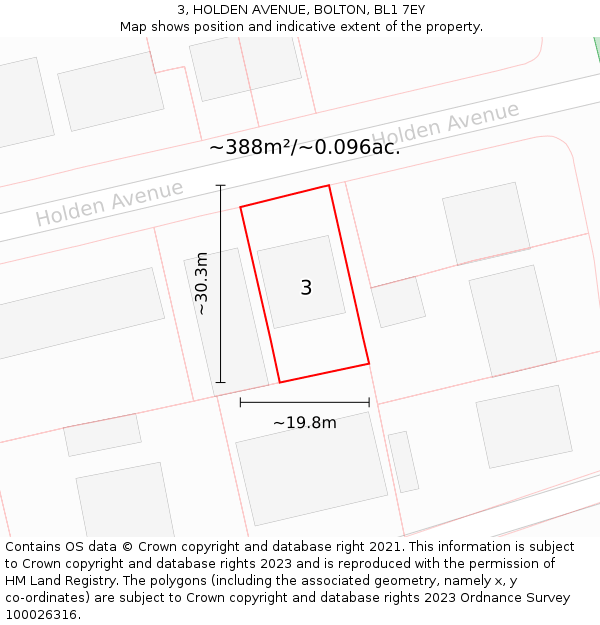 3, HOLDEN AVENUE, BOLTON, BL1 7EY: Plot and title map