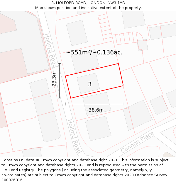 3, HOLFORD ROAD, LONDON, NW3 1AD: Plot and title map