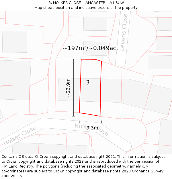 3, HOLKER CLOSE, LANCASTER, LA1 5UW: Plot and title map