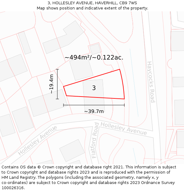 3, HOLLESLEY AVENUE, HAVERHILL, CB9 7WS: Plot and title map