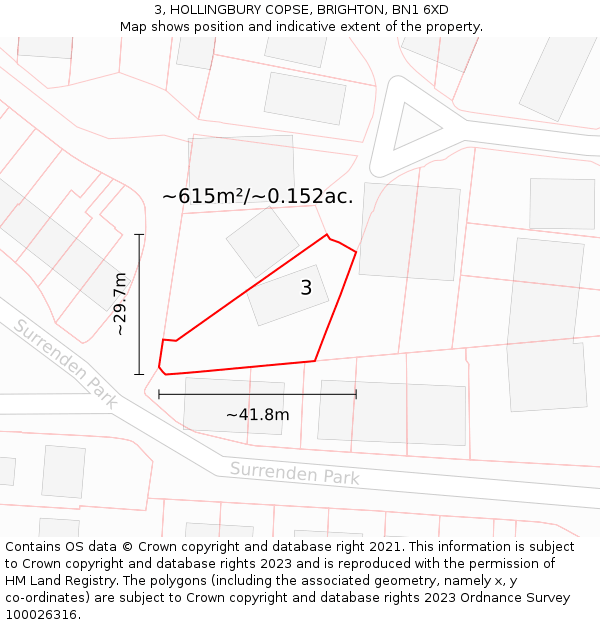 3, HOLLINGBURY COPSE, BRIGHTON, BN1 6XD: Plot and title map