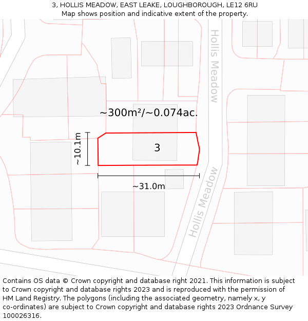 3, HOLLIS MEADOW, EAST LEAKE, LOUGHBOROUGH, LE12 6RU: Plot and title map