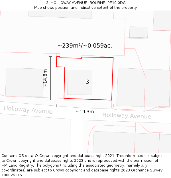 3, HOLLOWAY AVENUE, BOURNE, PE10 0DG: Plot and title map