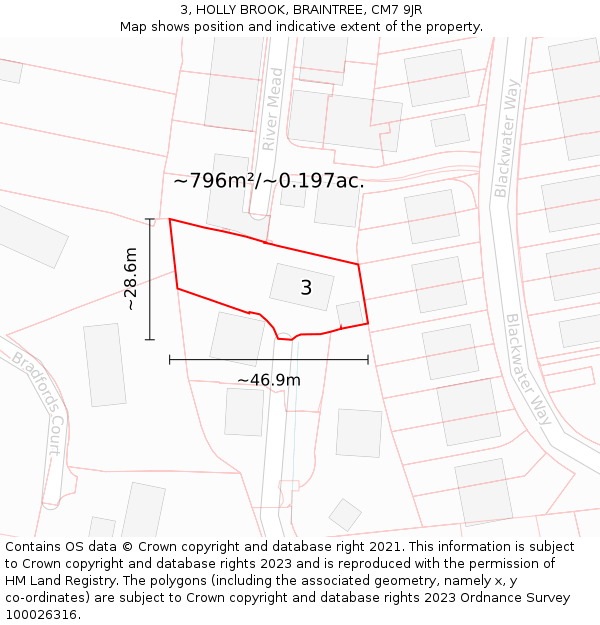 3, HOLLY BROOK, BRAINTREE, CM7 9JR: Plot and title map