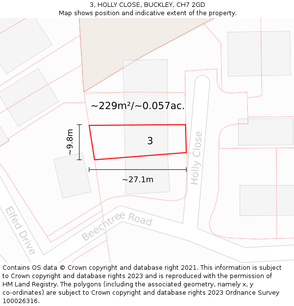 3, HOLLY CLOSE, BUCKLEY, CH7 2GD: Plot and title map