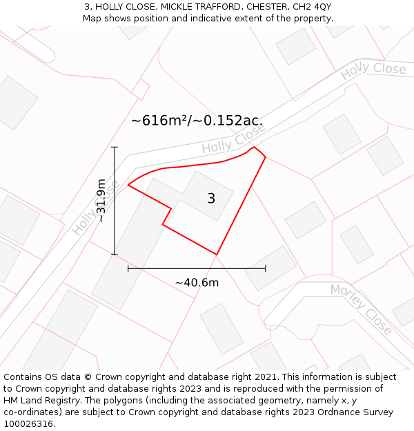 3, HOLLY CLOSE, MICKLE TRAFFORD, CHESTER, CH2 4QY: Plot and title map