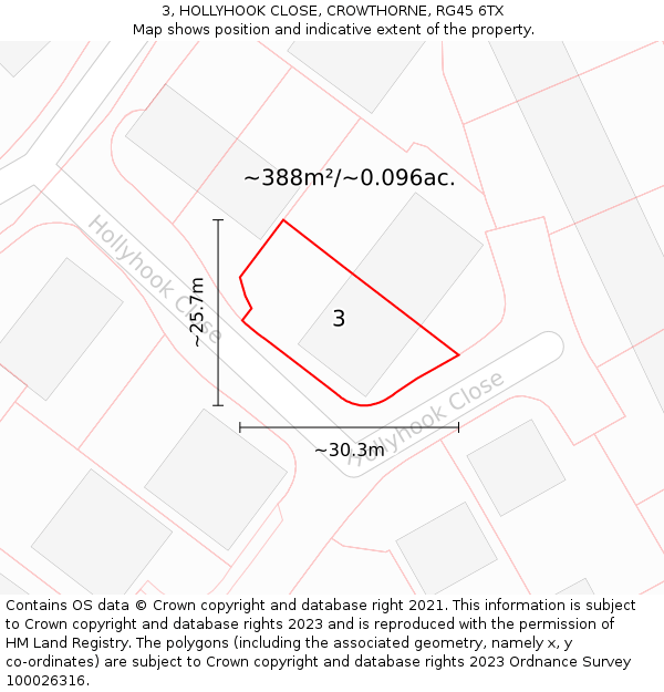 3, HOLLYHOOK CLOSE, CROWTHORNE, RG45 6TX: Plot and title map