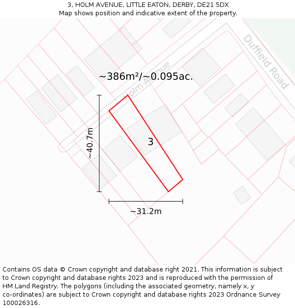 3, HOLM AVENUE, LITTLE EATON, DERBY, DE21 5DX: Plot and title map