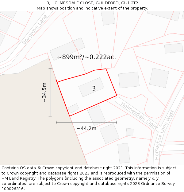 3, HOLMESDALE CLOSE, GUILDFORD, GU1 2TP: Plot and title map