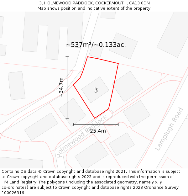 3, HOLMEWOOD PADDOCK, COCKERMOUTH, CA13 0DN: Plot and title map