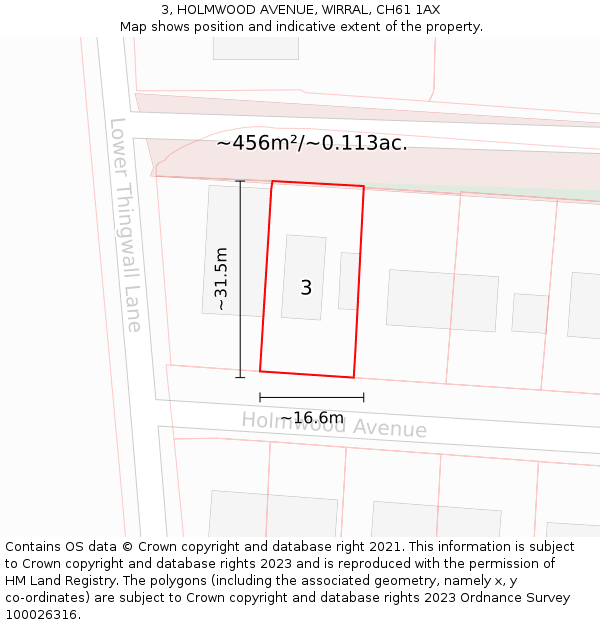 3, HOLMWOOD AVENUE, WIRRAL, CH61 1AX: Plot and title map