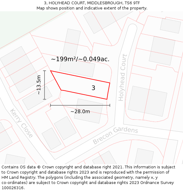 3, HOLYHEAD COURT, MIDDLESBROUGH, TS6 9TF: Plot and title map
