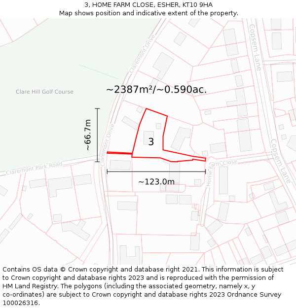 3, HOME FARM CLOSE, ESHER, KT10 9HA: Plot and title map