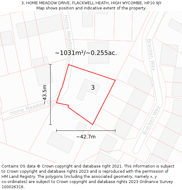 3, HOME MEADOW DRIVE, FLACKWELL HEATH, HIGH WYCOMBE, HP10 9JY: Plot and title map