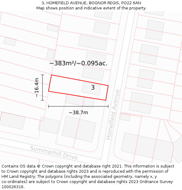 3, HOMEFIELD AVENUE, BOGNOR REGIS, PO22 6AN: Plot and title map