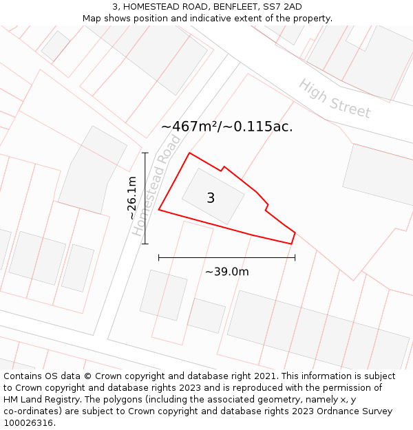 3, HOMESTEAD ROAD, BENFLEET, SS7 2AD: Plot and title map