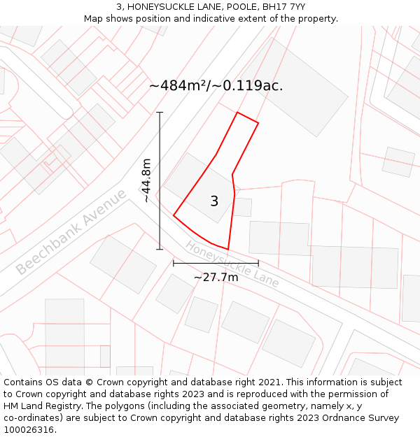 3, HONEYSUCKLE LANE, POOLE, BH17 7YY: Plot and title map