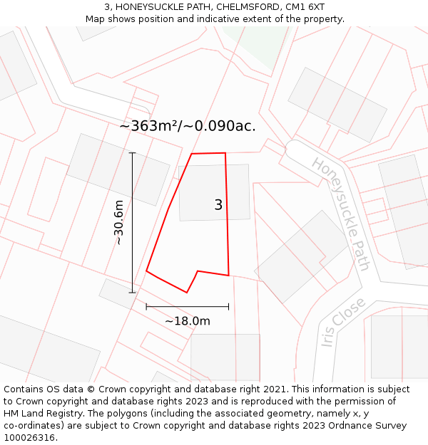 3, HONEYSUCKLE PATH, CHELMSFORD, CM1 6XT: Plot and title map