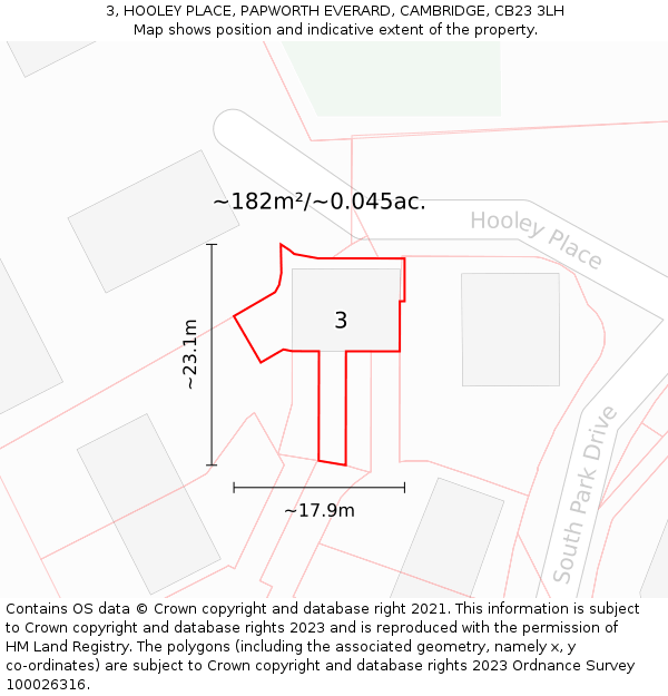 3, HOOLEY PLACE, PAPWORTH EVERARD, CAMBRIDGE, CB23 3LH: Plot and title map