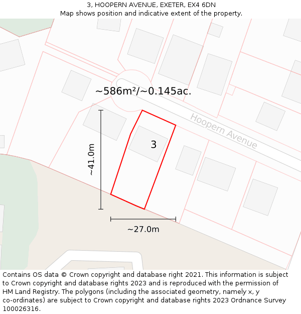 3, HOOPERN AVENUE, EXETER, EX4 6DN: Plot and title map