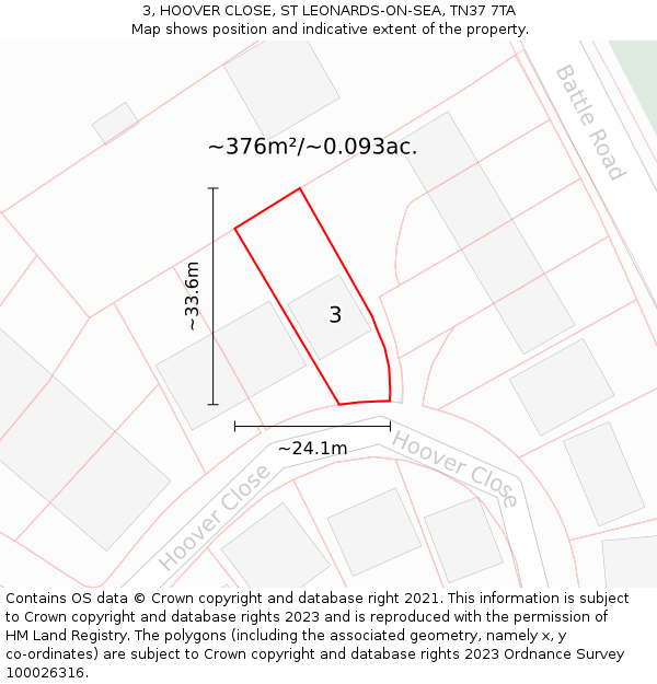 3, HOOVER CLOSE, ST LEONARDS-ON-SEA, TN37 7TA: Plot and title map