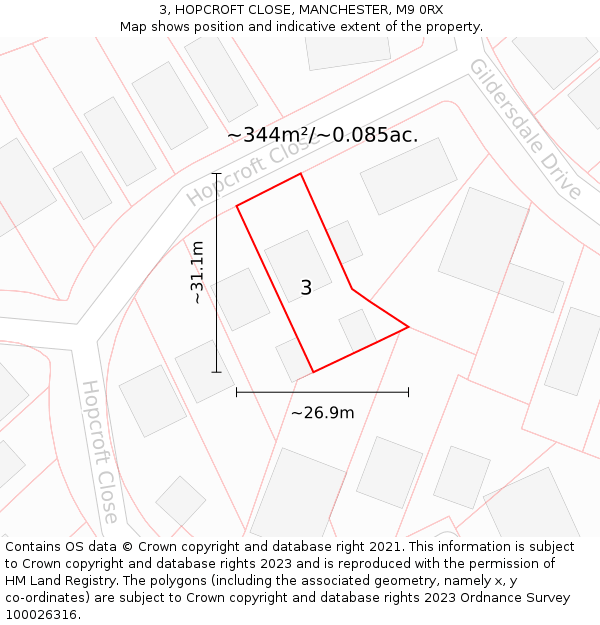 3, HOPCROFT CLOSE, MANCHESTER, M9 0RX: Plot and title map