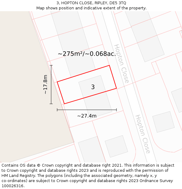 3, HOPTON CLOSE, RIPLEY, DE5 3TQ: Plot and title map