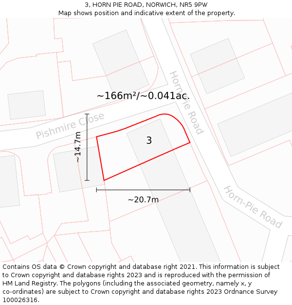 3, HORN PIE ROAD, NORWICH, NR5 9PW: Plot and title map
