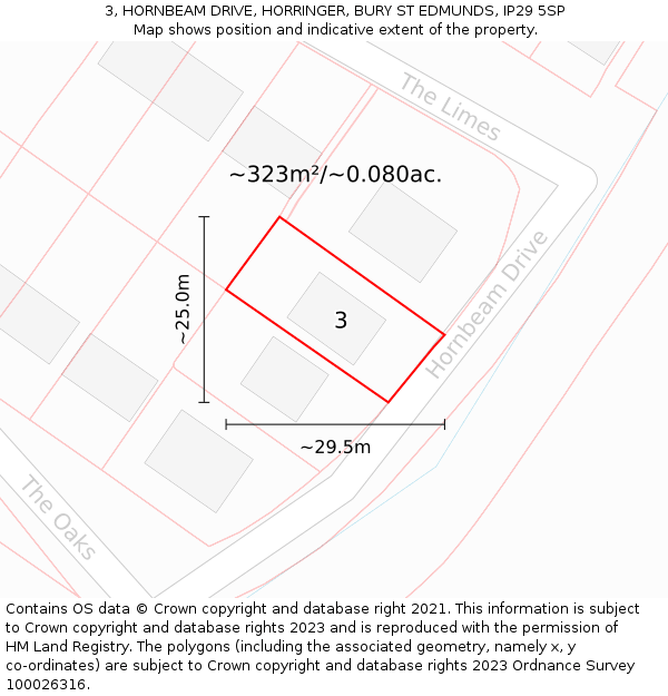 3, HORNBEAM DRIVE, HORRINGER, BURY ST EDMUNDS, IP29 5SP: Plot and title map