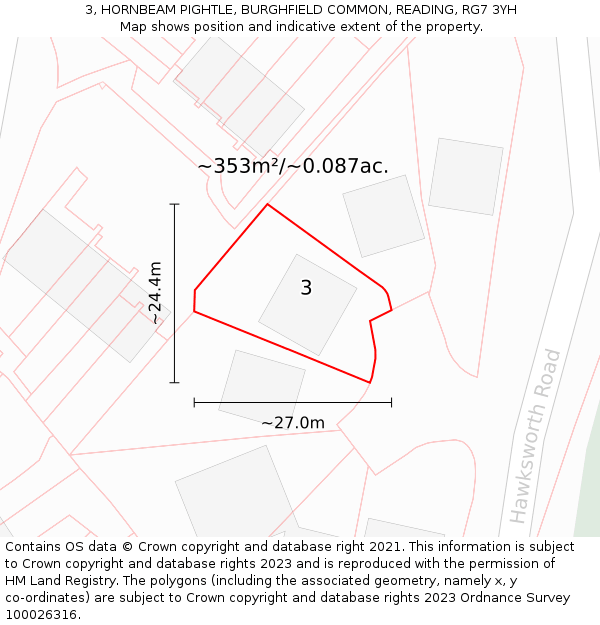 3, HORNBEAM PIGHTLE, BURGHFIELD COMMON, READING, RG7 3YH: Plot and title map